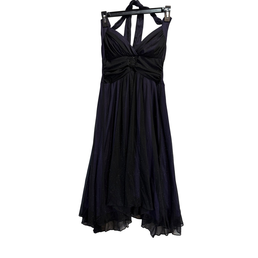 City Triangles Kids Purple Black Glitter Halter Handkerchief Hem Dress M